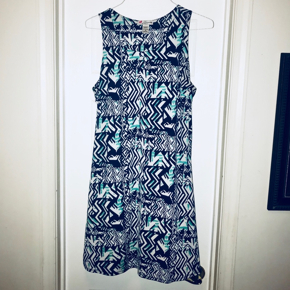 Jude Connally Navy Turquoise and White Dress